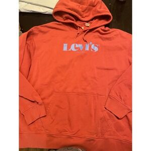 Levis Mens XXL Relaxed Fit Hoodie Red Orange Blue Graphic Logo Sweatshirt XXL